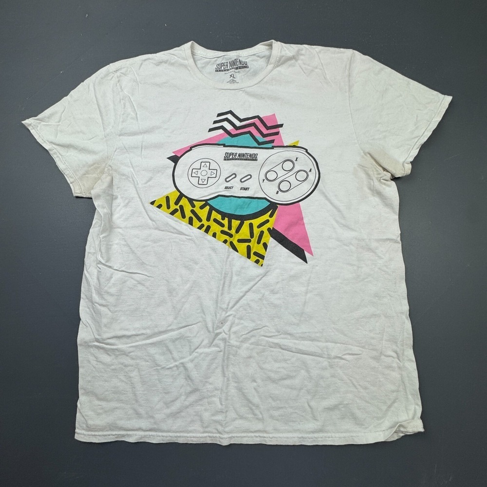 Nintendo Men's XL White Graphic T-Shirt Retro Gaming Controller 90's Style Shirt